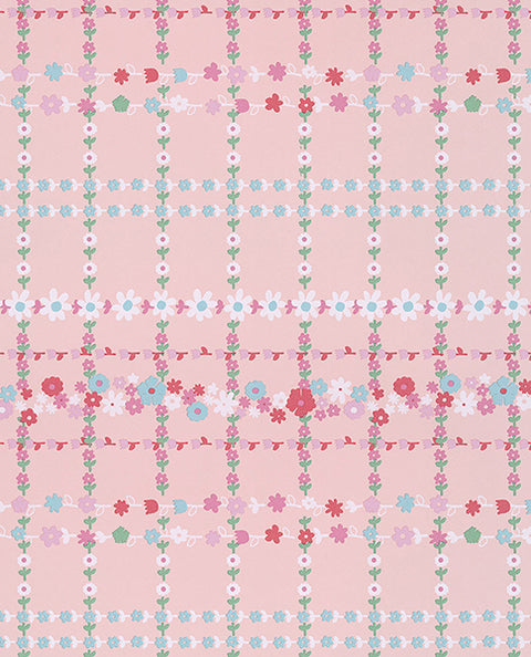 Belina Light Pink Flower Check Wallpaper