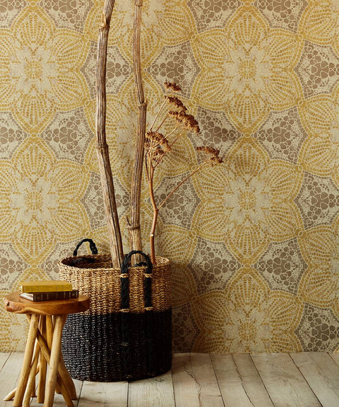 376095 Ochre Boho Flower Wallpaper Mural