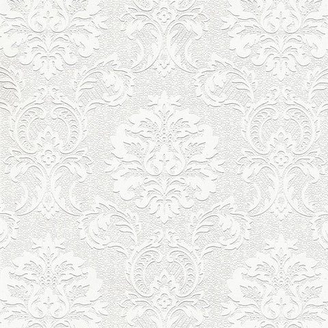 4000-32808 Plouf White Damask Paintable Wallpaper