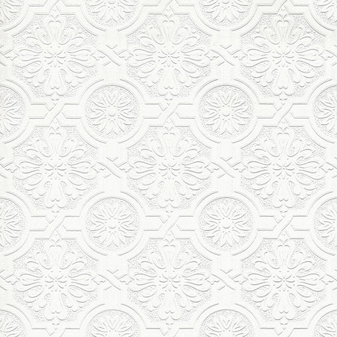 4000-32817 Victorian White Tin Ceiling Paintable Wallpaper