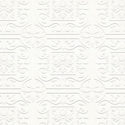 4000-59001 Ibold White Tin Ceiling Scroll Paintable Wallpaper