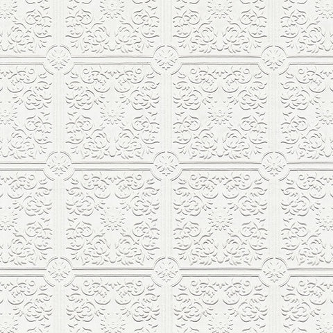4000-96291 Nico White Tin Ceiling Square Paintable Wallpaper