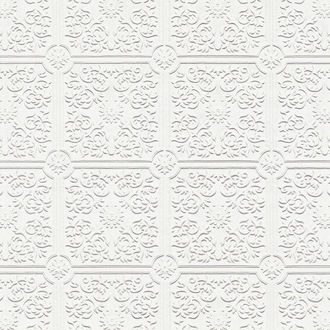 4000-96291 Nico White Tin Ceiling Square Paintable Wallpaper