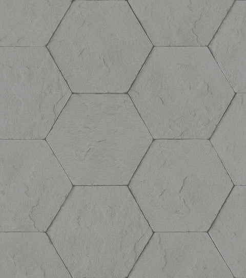 4015-427127 Bascom Dark Grey Stone Hexagon Wallpaper