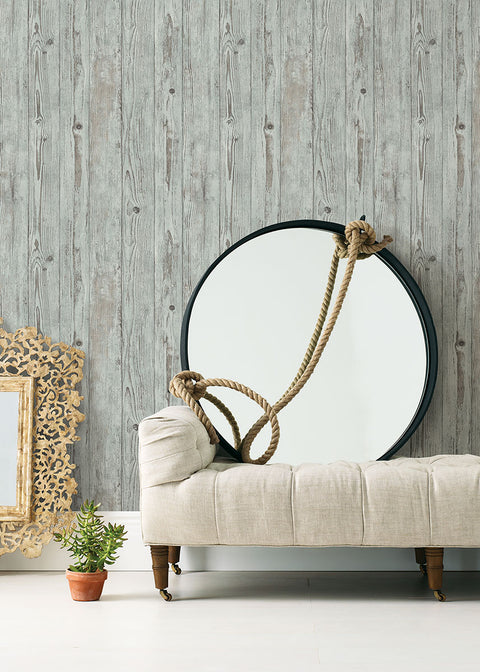 4015-427332 Albright Light Blue Weathered Oak Panels Wallpaper