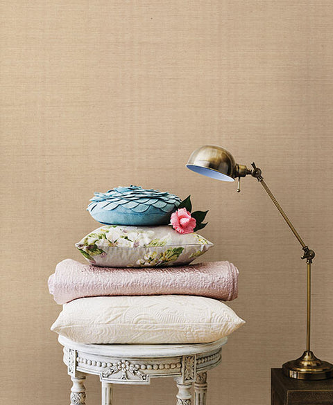 4018-0046 Rhona Peach Solid Grasscloth Wallpaper