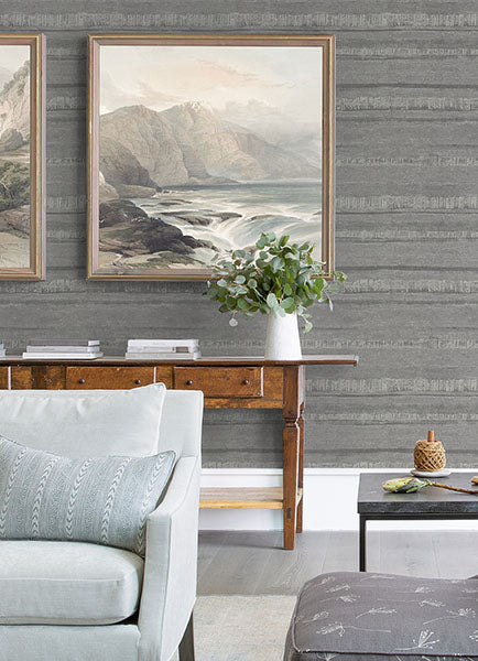 4019-86418 Rakasa Pewter Distressed Stripe Wallpaper