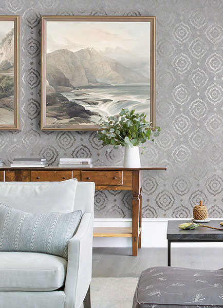 4019-86425 Uma Silver Star Medallion Wallpaper