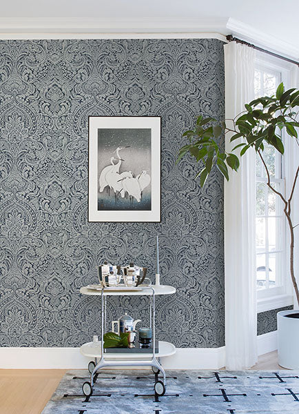 4019-86442 Artemis Sapphire Floral Damask Wallpaper