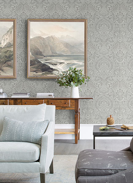 4019-86443 Artemis Silver Floral Damask Wallpaper