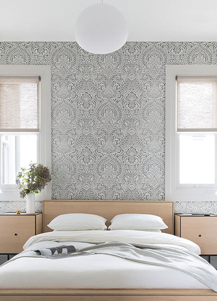 4019-86444 Artemis Platinum Floral Damask Wallpaper