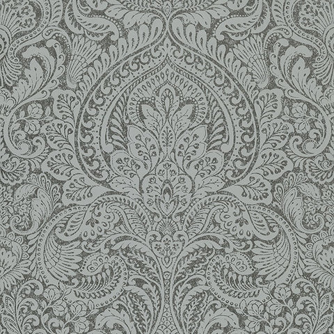 4019-86446 Artemis Pewter Floral Damask Wallpaper