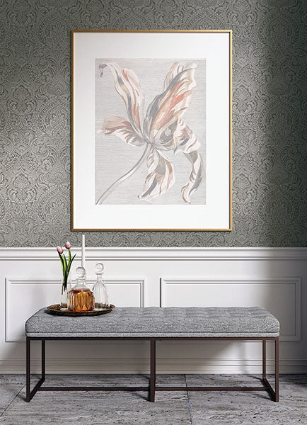 4019-86446 Artemis Pewter Floral Damask Wallpaper