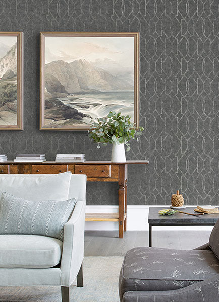 4019-86447 Ziva Silver Trellis Wallpaper