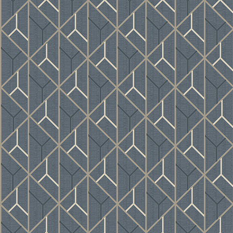4020-94019 Wilder Blue Geometric Trellis Wallpaper