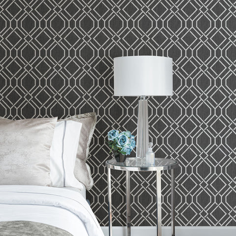 4025-82519 Frege Charcoal Trellis Wallpaper
