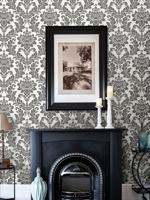 4025-82527 Galois Black Damask Wallpaper