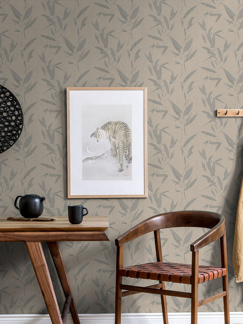 4035-37549-3 Kaiya Grey Leaves Wallpaper