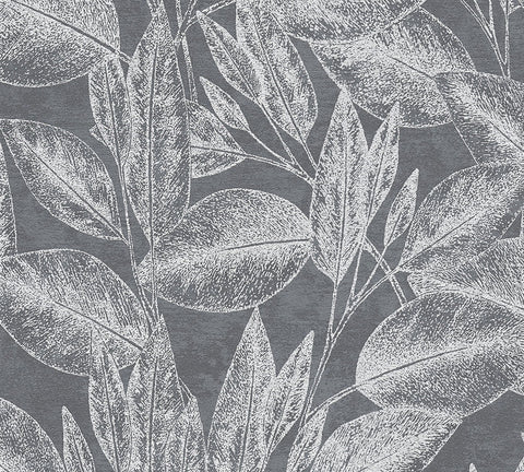 4035-37836-4 Suki Grey Leaves Wallpaper