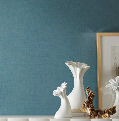 5956 Teal Gesso Weave Wallpaper