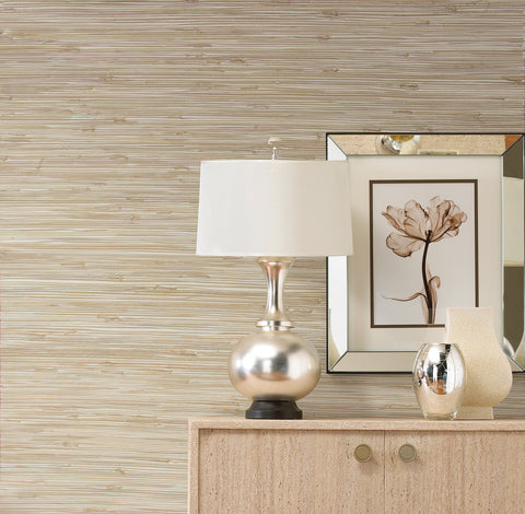 Ting Taupe Grasscloth Wallpaper