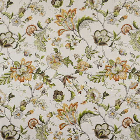 Brissac Amber Floral Jacobean Linen Fabric