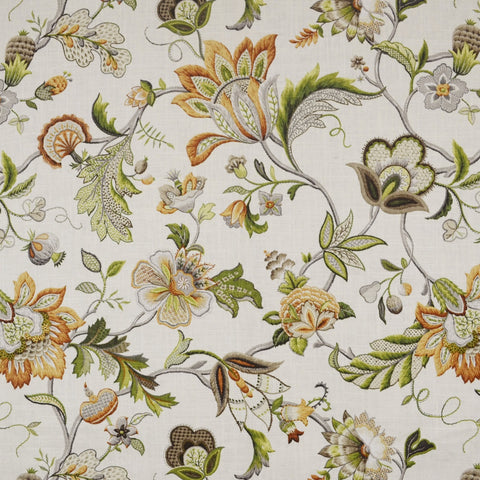 Brissac Amber Floral Jacobean Linen Fabric