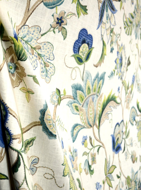 Brissac Sapphire Floral Linen Fabric