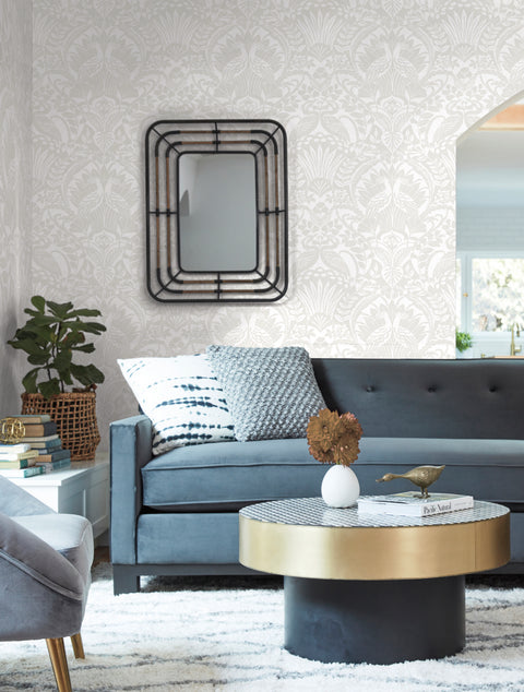 BW3932 White Cream Egret Damask Wallpaper
