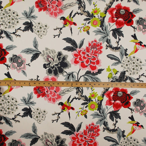 Candid Moment Ebony Oriental Floral Bird Fabric