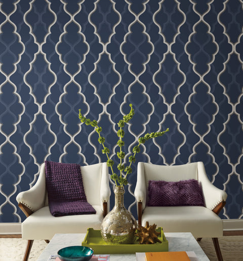 CI2393 Dark Blue Double Damask Wallpaper