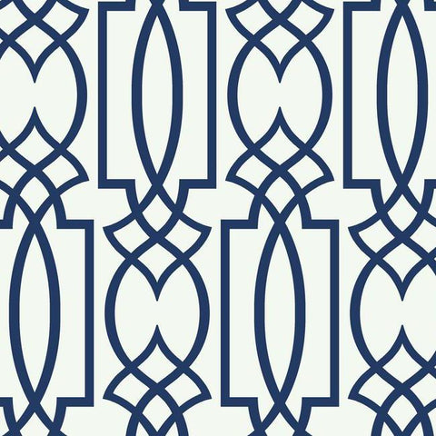 CM2383 Navy Blue on White Large Lattice Wallpaper