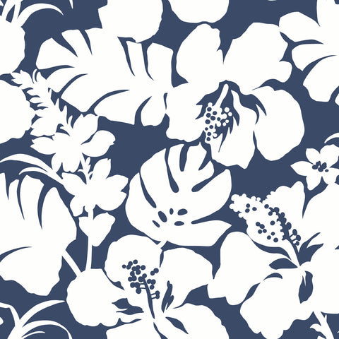 CV4441 Navy Hibiscus Arboretum Wallpaper
