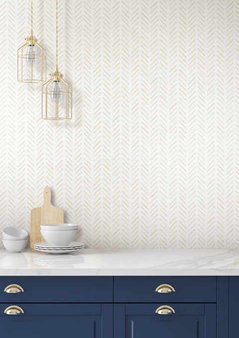CV4456 Off White Painted Herringbone Wallpaper