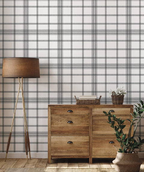 CV4464 Black Charter Plaid Wallpaper