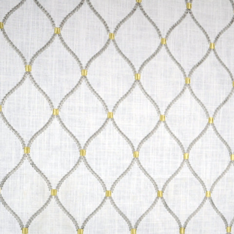 Deane Embroidery Smoke Wavely Linen Trellis Fabric