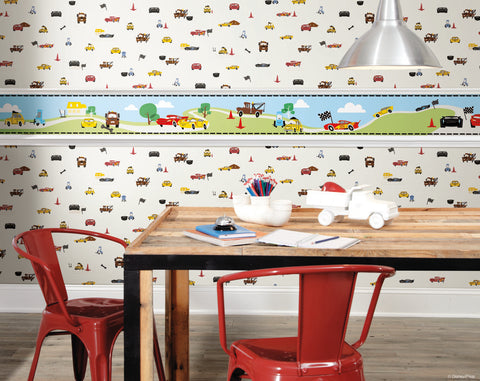 DI0919BD Light Blue/Yellow Disney and Pixar Cars Border Wallpaper Border