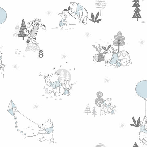 DI0983 Black/White/Blue Disney Winnie the Pooh Playmates Wallpaper