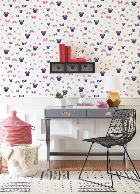 DI0991 Pink Disney Minnie Mouse Rainbow Wallpaper