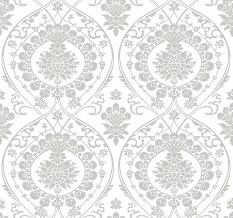 DM4905 White Silver Imperial Damask Wallpaper