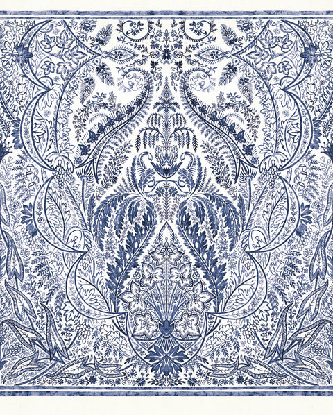 DM4912M Blue White Jaipur Paisley Damas Wallpaper Mural