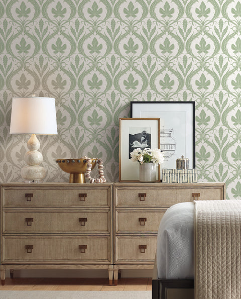 DM4921 Green White Adirondack Damask Wallpaper