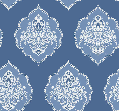DM4986 Blue Signet Medallion Dam Wallpaper