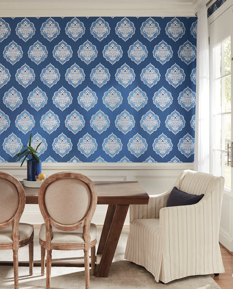 DM4986 Blue Signet Medallion Dam Wallpaper