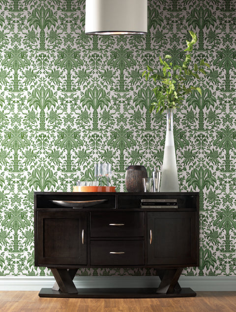 DM5011 Green Palmetto Palm Damask Wallpaper