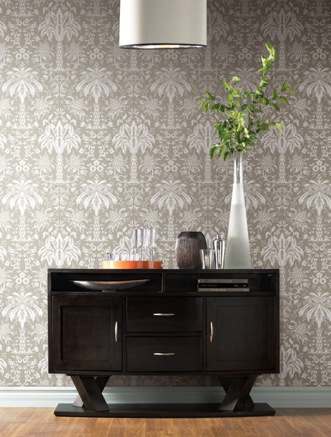 DM5013 Beige Palmetto Palm Damask Wallpaper