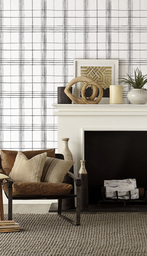 FH4016 Black/White Farmhouse Plaid Wallpaper