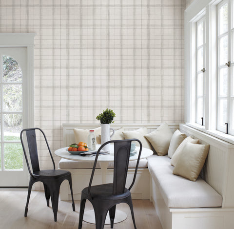 FH4019 Linen/White Farmhouse Plaid Wallpaper