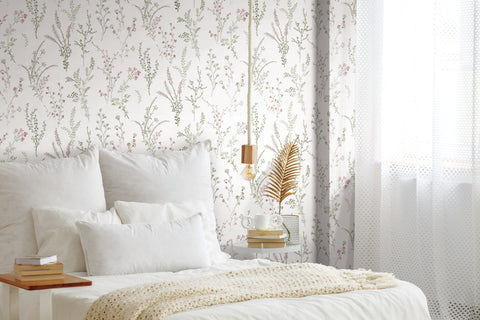 FH4028 Pink/Green/Gray Wildflower Sprigs Wallpaper