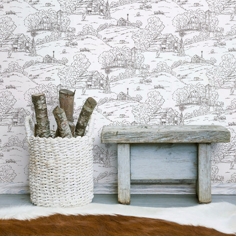 FH4031 Black/White Pasture Toile Wallpaper